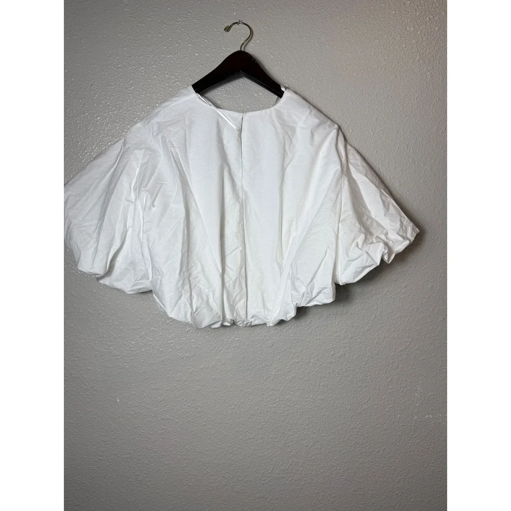 NWT ZARA Balloon Poplin Top White Puff Sleeve Blouse Size S